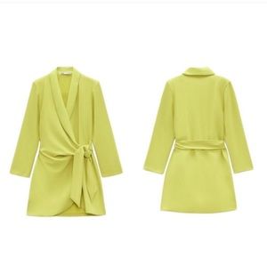 Zara Pareo Blazer Wrap Dress, lime green
